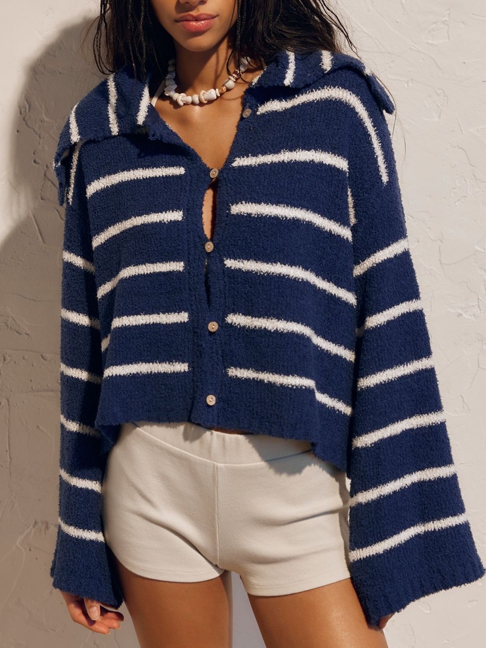 Free People Cozette Sweater Cardigan Sugar Sea Combo M
